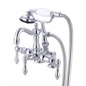 Kingston Brass CC10 Vintage 3-3/8" Deck Mount Clawfoot Tub Filler w/ Hand & Shower w/ metal levers