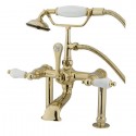 Kingston Brass CC10 Vintage 7" Deck Mount Clawfoot Tub Filler w/ Hand & Shower w/ Porcelain levers