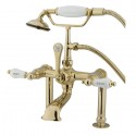 Kingston Brass CC10 Vintage 7" Deck Mount Clawfoot Tub Filler w/ Hand & Shower w/ H&C Porcelain levers