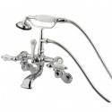 Kingston Brass CC46 Vintage Adjustable 3-3/8" - 10" Center Wall Mount Clawfoot Tub Filler w/ H&C Porcelain Lever