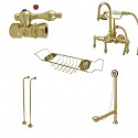 Kingston Brass CCK7T2SS-TC Vintage Gooseneck Tub Mount Clawfoot Tub Filler with Shower Mixer Package in Polished Brass