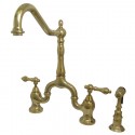 Kingston Brass KS775 English Country 8in. Center Deckmount Bridge Kitchen Faucet w/ Brass Side Sprayer