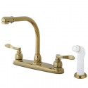 Kingston Brass KB8751NFL NuWave French 8" Centerset High Arch Kitchen Faucet w/ Twin Lever Handle & White Sprayer