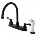 Kingston Brass KB8791NFL NuWave French 8" Centerset Kitchen Faucet w/ Twin Lever Handle & White Sprayer