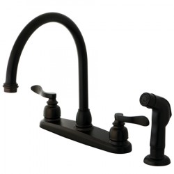 Kingston Brass KB879 NuWave French 8" Centerset Kitchen Faucet w/ Twin Lever Handle & Matching Sprayer