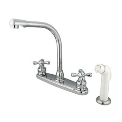 Kingston Brass GKB71 Water Saving Victorian High Arch Kitchen Faucet w/ AX Cross Handles & Sprayer