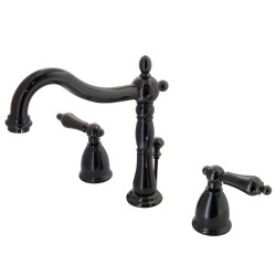 Kingston Brass NB1970AL Water Onyx widespread lavatory faucet w/ lever Handles & ABS / Brass pop up drain, Black Nickel