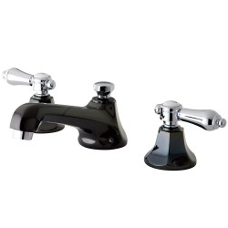 Kingston Brass NS446 Water Onyx widespread lavatory faucet w/ brass pop-up drain, black nickel finish