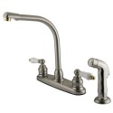 Kingston Brass GKB719SP Water Saving Victorian High Arch Kitchen Faucet with Oak & Porcelain Lever Handles and Sprayer, Satin Nickel with Polished Brass