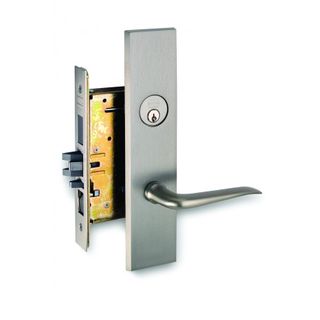 Omnia 12042F00L20 Exterior Modern Mortise Entrance Lever Lockset w/ Plate - Solid Brass