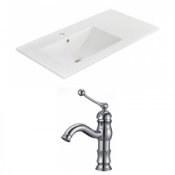 American Imaginations AI-22268 35.5-in. W 1 Hole Ceramic Top Set In White Color - CUPC Faucet Incl.