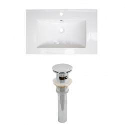 American Imaginations AI-23513 24.25-in. W 1 Hole Ceramic Top Set In White Color - Overflow Drain Incl.