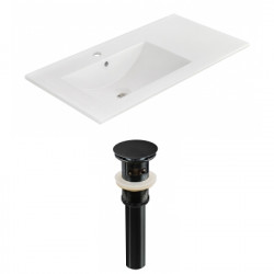 American Imaginations AI-23859 35.5-in. W 1 Hole Ceramic Top Set In White Color - Overflow Drain Incl.