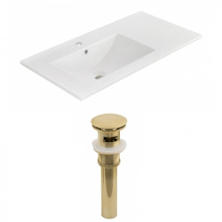 American Imaginations AI-23864 35.5-in. W 1 Hole Ceramic Top Set In White Color - Overflow Drain Incl.