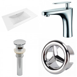 American Imaginations AI-24248 35.5-in. W 1 Hole Ceramic Top Set In White Color - CUPC Faucet Incl. - Overflow Drain Incl.