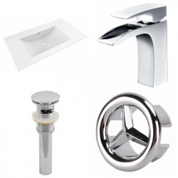 American Imaginations AI-24250 35.5-in. W 1 Hole Ceramic Top Set In White Color - CUPC Faucet Incl. - Overflow Drain Incl.