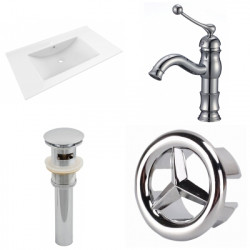 American Imaginations AI-24251 35.5-in. W 1 Hole Ceramic Top Set In White Color - CUPC Faucet Incl. - Overflow Drain Incl.