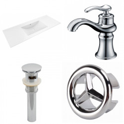 American Imaginations AI-24253 48-in. W 1 Hole Ceramic Top Set In White Color - CUPC Faucet Incl. - Overflow Drain Incl.