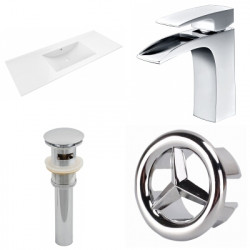 American Imaginations AI-24256 48-in. W 1 Hole Ceramic Top Set In White Color - CUPC Faucet Incl. - Overflow Drain Incl.