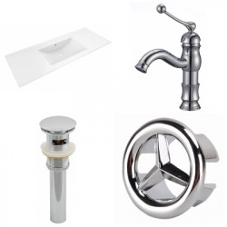 American Imaginations AI-24257 48-in. W 1 Hole Ceramic Top Set In White Color - CUPC Faucet Incl. - Overflow Drain Incl.