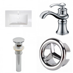 American Imaginations AI-24277 23.75-in. W 1 Hole Ceramic Top Set In White Color - CUPC Faucet Incl. - Overflow Drain Incl.