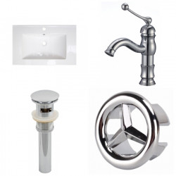 American Imaginations AI-24281 23.75-in. W 1 Hole Ceramic Top Set In White Color - CUPC Faucet Incl. - Overflow Drain Incl.