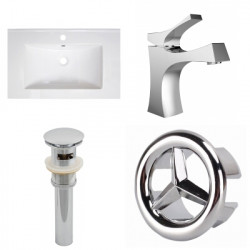American Imaginations AI-24300 30-in. W 1 Hole Ceramic Top Set In White Color - CUPC Faucet Incl. - Overflow Drain Incl.