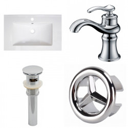 American Imaginations AI-24301 30-in. W 1 Hole Ceramic Top Set In White Color - CUPC Faucet Incl. - Overflow Drain Incl.