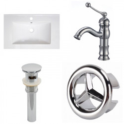 American Imaginations AI-24305 30-in. W 1 Hole Ceramic Top Set In White Color - CUPC Faucet Incl. - Overflow Drain Incl.