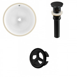 American Imaginations AI-20566 16.5-in. W Round Undermount Sink Set In White - Black Hardware - Overflow Drain Incl.