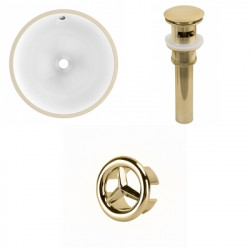 American Imaginations AI-20571 16.5-in. W Round Undermount Sink Set In White - Gold Hardware - Overflow Drain Incl.
