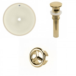 American Imaginations AI-20611 16-in. W Round Undermount Sink Set In Biscuit - Gold Hardware - Overflow Drain Incl.