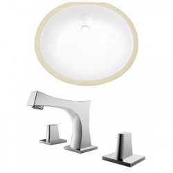 American Imaginations AI-22674 19.5-in. W Oval Undermount Sink Set In White - Chrome Hardware With 3H8-in. CUPC Faucet