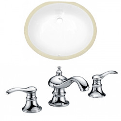 American Imaginations AI-22677 19.5-in. W Oval Undermount Sink Set In White - Chrome Hardware With 3H8-in. CUPC Faucet
