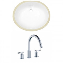 American Imaginations AI-22688 19.5-in. W Oval Undermount Sink Set In White - Chrome Hardware With 3H8-in. CUPC Faucet