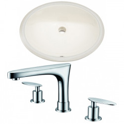 American Imaginations AI-22701 19.75-in. W Oval Undermount Sink Set In Biscuit - Chrome Hardware With 3H8-in. CUPC Faucet
