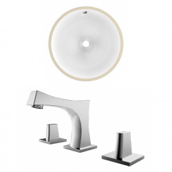 American Imaginations AI-22740 16.5-in. W Round Undermount Sink Set In White - Chrome Hardware With 3H8-in. CUPC Faucet