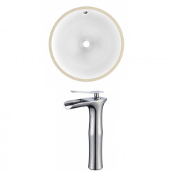American Imaginations AI-22756 16.5-in. W Round Undermount Sink Set In White - Chrome Hardware With Deck Mount CUPC Faucet