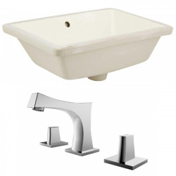 American Imaginations AI-22806 18.25-in. W Rectangle Undermount Sink Set In Biscuit - Chrome Hardware With 3H8-in. CUPC Faucet