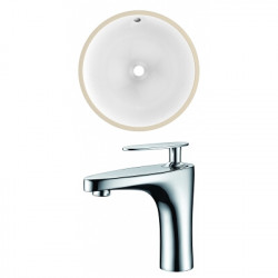 American Imaginations AI-22832 15.25-in. W Round Undermount Sink Set In White - Chrome Hardware With 1 Hole CUPC Faucet