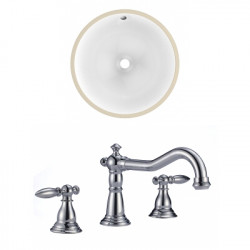 American Imaginations AI-22841 15.25-in. W Round Undermount Sink Set In White - Chrome Hardware With 3H8-in. CUPC Faucet