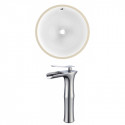 American Imaginations AI-22844 15.25-in. W Round Undermount Sink Set In White - Chrome Hardware With Deck Mount CUPC Faucet