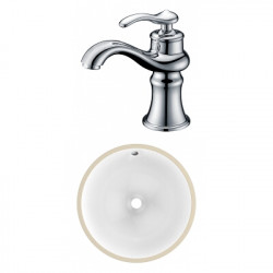 American Imaginations AI-23005 15-in. W CSA Round Undermount Sink Set In White - Chrome Hardware With 1 Hole CUPC Faucet