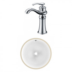 American Imaginations AI-23006 15-in. W CSA Round Undermount Sink Set In White - Chrome Hardware With Deck Mount CUPC Faucet
