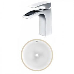 American Imaginations AI-23011 15-in. W CSA Round Undermount Sink Set In White - Chrome Hardware With 1 Hole CUPC Faucet