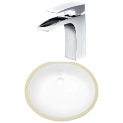 American Imaginations AI-23033 18.25-in. W CSA Oval Undermount Sink Set In White - Chrome Hardware With 1 Hole CUPC Faucet