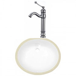 American Imaginations AI-23038 18.25-in. W CSA Oval Undermount Sink Set In White - Chrome Hardware With Deck Mount CUPC Faucet