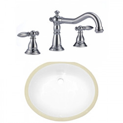 American Imaginations AI-23039 18.25-in. W CSA Oval Undermount Sink Set In White - Chrome Hardware With 3H8-in. CUPC Faucet