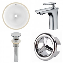 American Imaginations AI-25920 16.5-in. W CUPC Round Undermount Sink Set In White - Chrome Hardware With 1 Hole CUPC Faucet - Overflow Drain Incl.