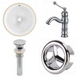 American Imaginations AI-25923 16.5-in. W CUPC Round Undermount Sink Set In White - Chrome Hardware With 1 Hole CUPC Faucet - Overflow Drain Incl.